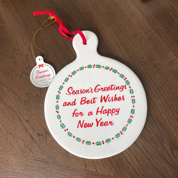 Vintage Christmas Trivet Ceramic Reversible Porcelain Holiday Saltera Himark Box - Picture 2 of 10